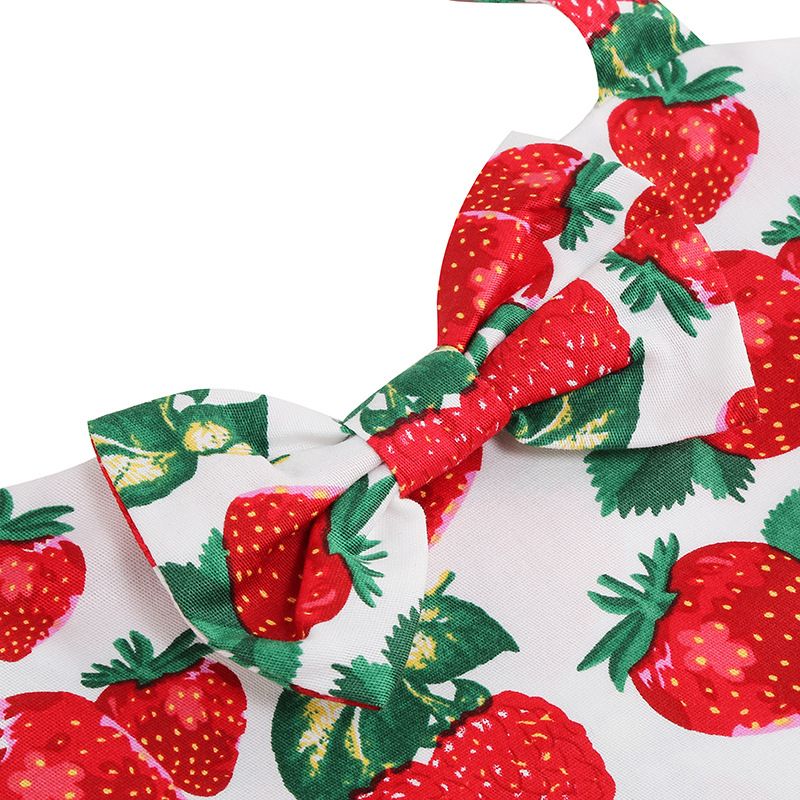 Girls 50s Sweetheart Vintage Flower Swing Straps Prom Dress Polka Dots Strawberry