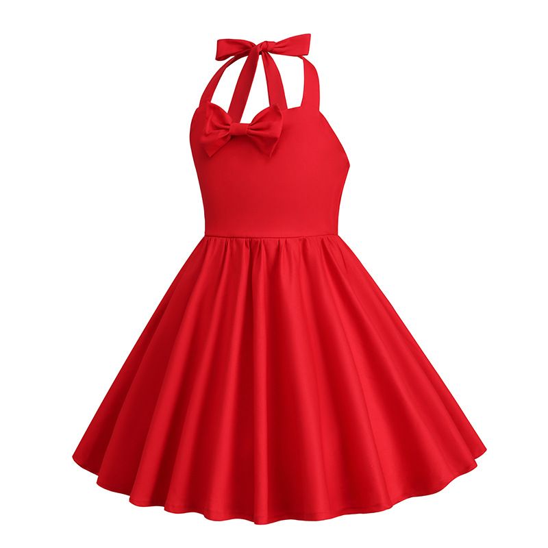 Girls 50s Sweetheart Vintage Flower Swing Straps Prom Dress Red