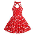 Girls 50s Sweetheart Vintage Flower Swing Straps Prom Dress White Polka Dots