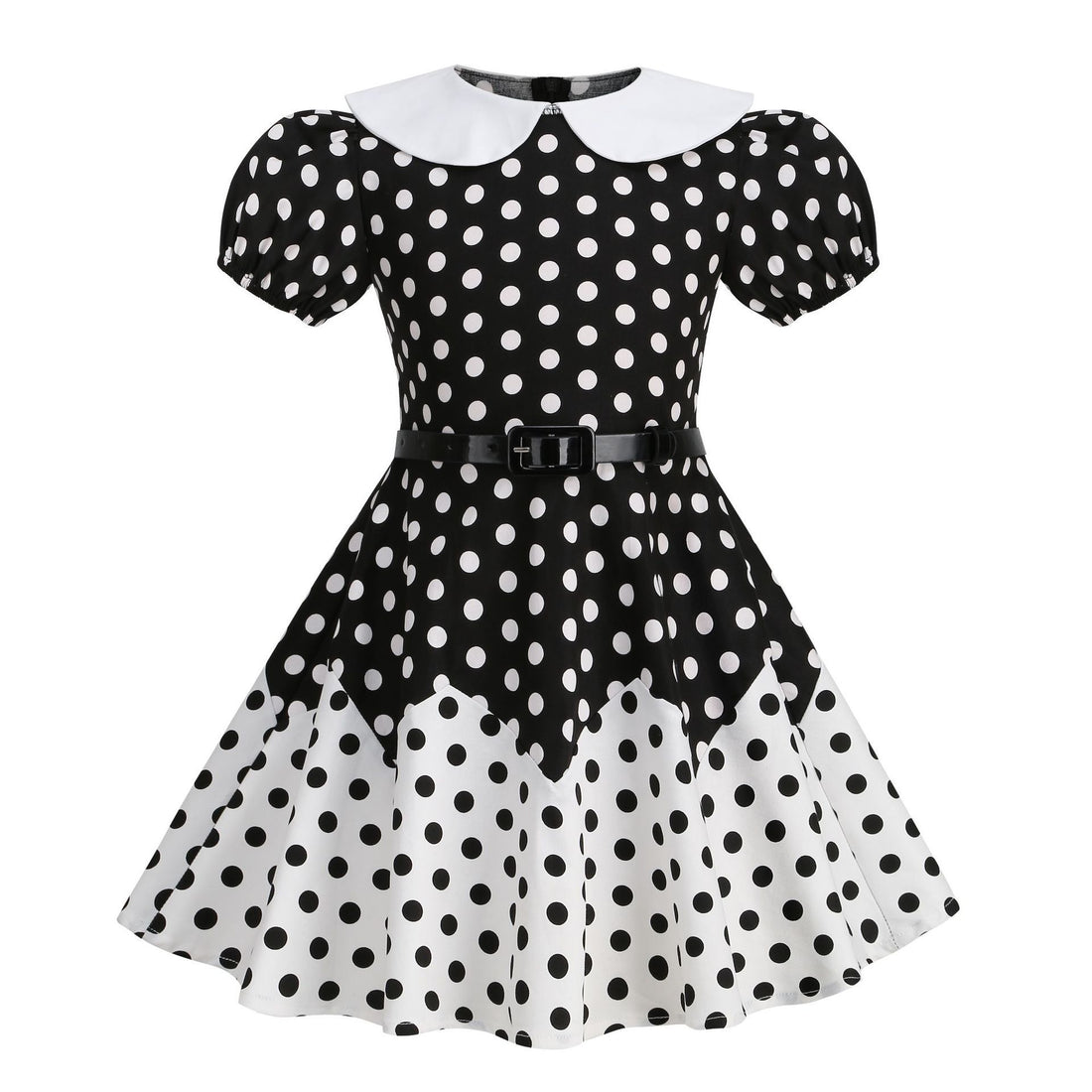 Girls 50s Vintage Dress Rockabilly Swing Party Dresses with Belt Black