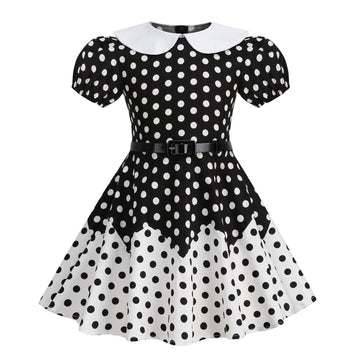 Girls 50s Vintage Dress Rockabilly Swing Party Dresses with Belt Black