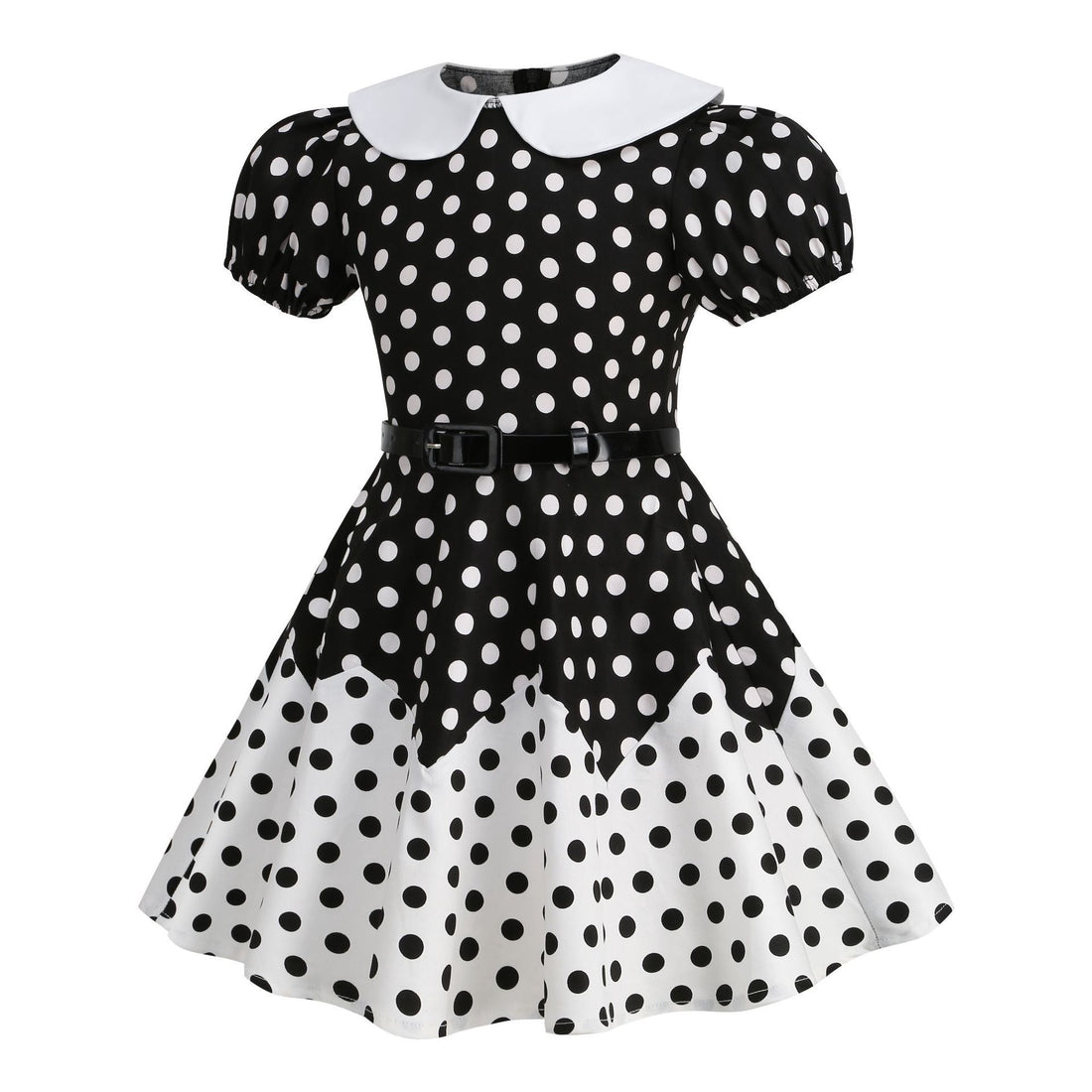 Girls 50s Vintage Dress Rockabilly Swing Party Dresses with Belt Black