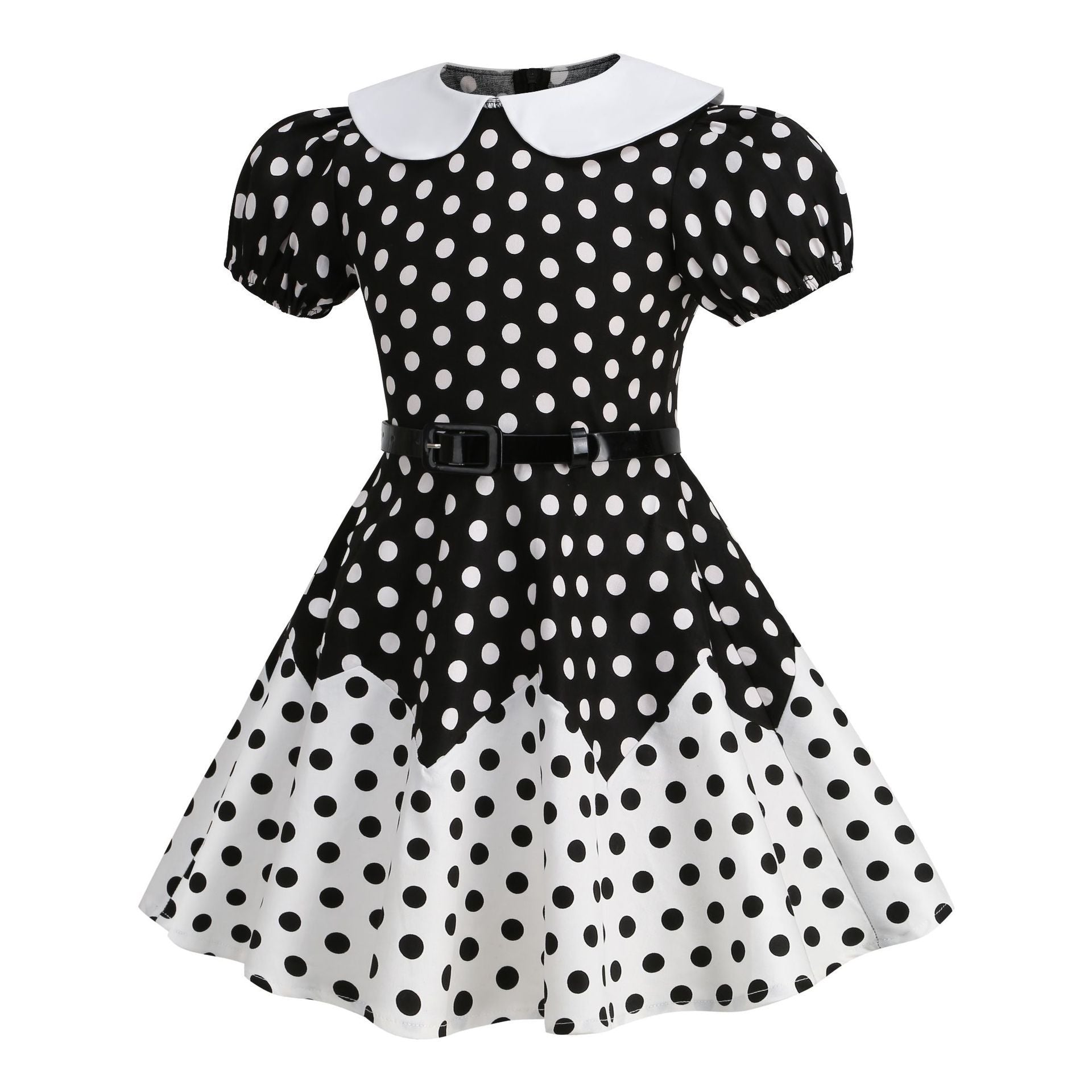 Girls 50s Vintage Dress Rockabilly Swing Party Dresses with Belt Black