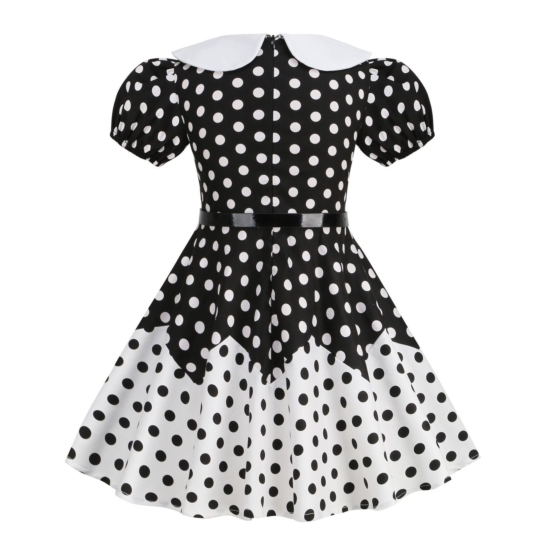 Girls 50s Vintage Dress Rockabilly Swing Party Dresses with Belt Black