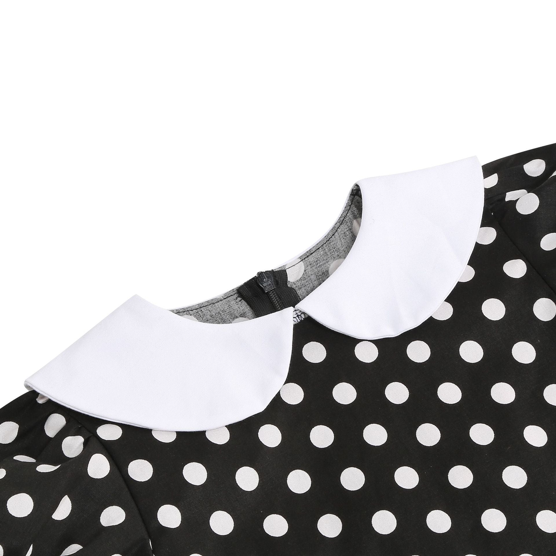 Girls 50s Vintage Dress Rockabilly Swing Party Dresses with Belt Black