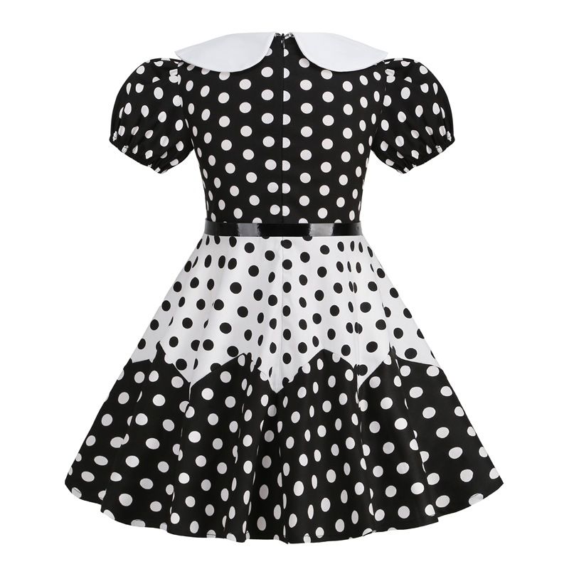 Girls 50s Vintage Dress Rockabilly Swing Party Dresses with Belt Black White