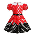 Girls 50s Vintage Dress Rockabilly Swing Party Dresses with Belt Red