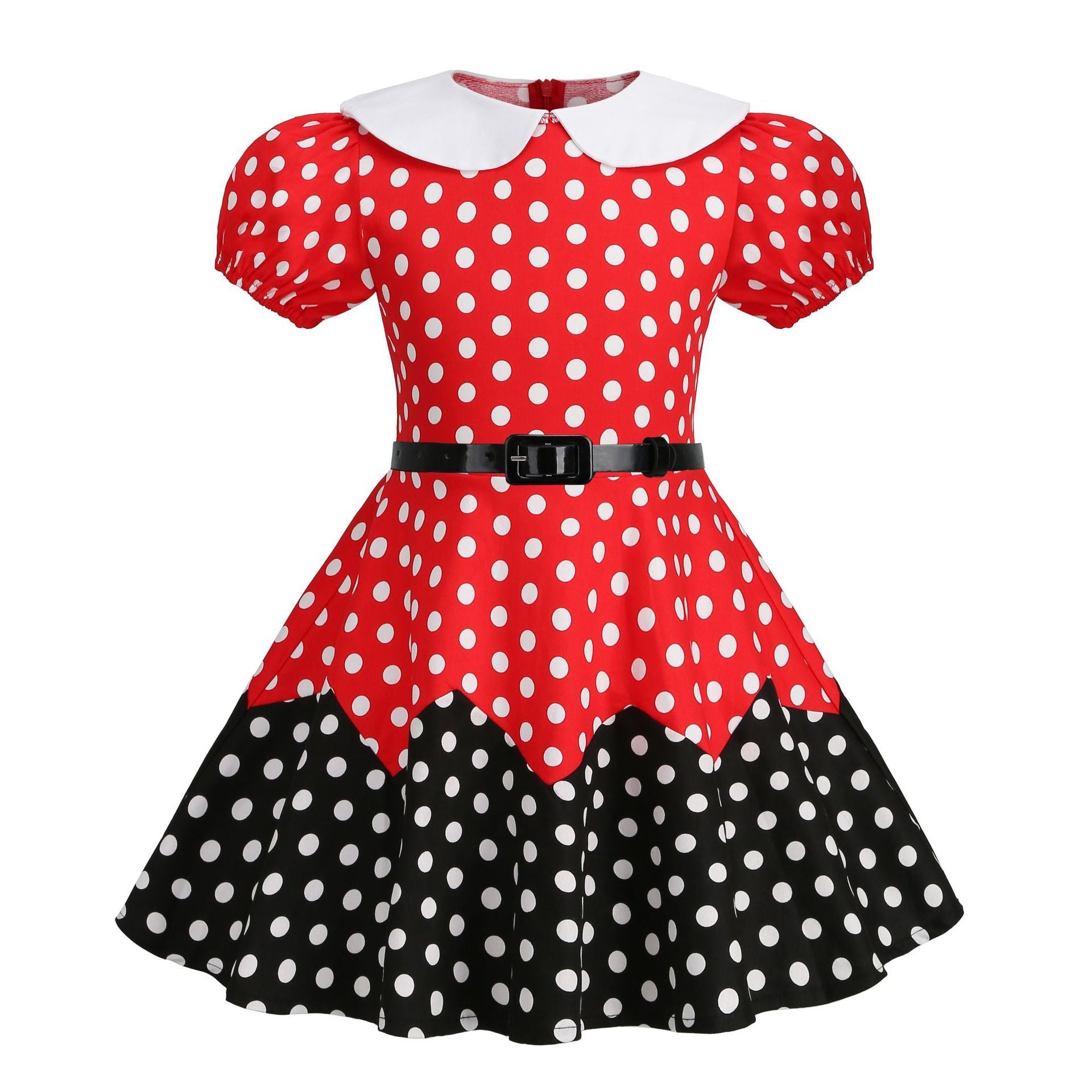Girls 50s Vintage Dress Rockabilly Swing Party Dresses with Belt Red