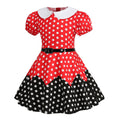Girls 50s Vintage Dress Rockabilly Swing Party Dresses with Belt Red