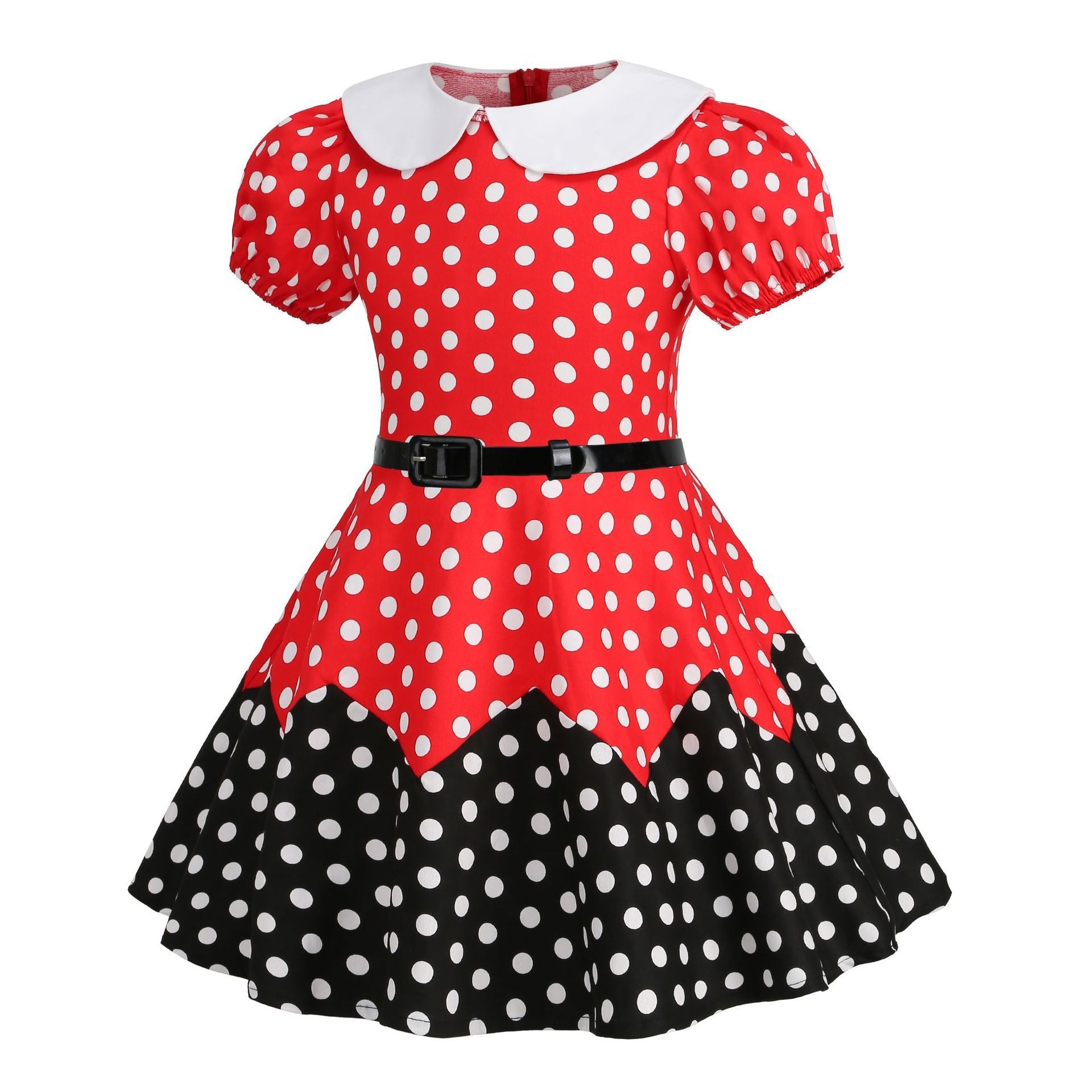 Girls 50s Vintage Dress Rockabilly Swing Party Dresses with Belt Red