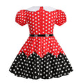 Girls 50s Vintage Dress Rockabilly Swing Party Dresses with Belt Red
