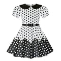 Girls 50s Vintage Dress Rockabilly Swing Party Dresses with Belt White