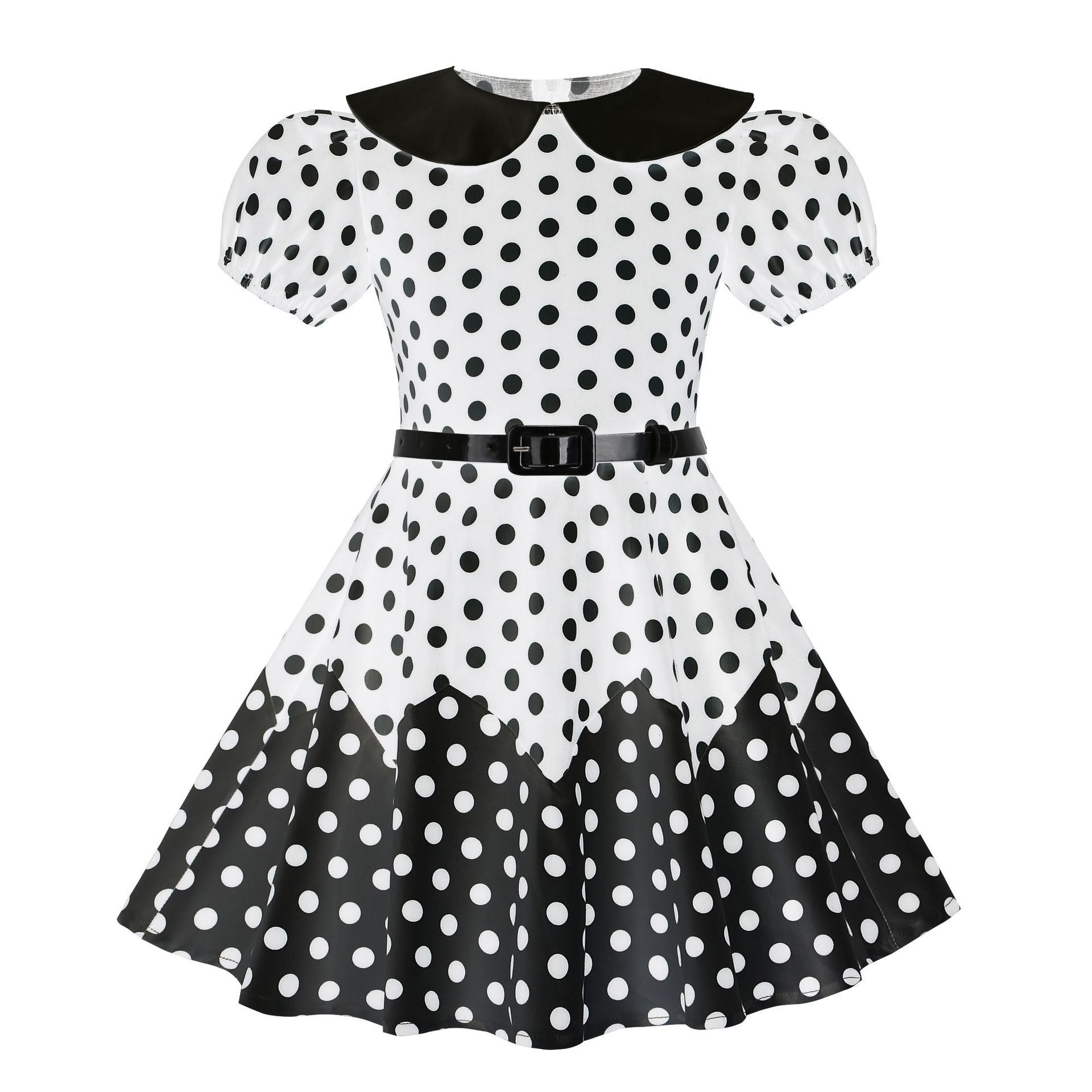 Girls 50s Vintage Dress Rockabilly Swing Party Dresses with Belt White