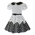 Girls 50s Vintage Dress Rockabilly Swing Party Dresses with Belt White