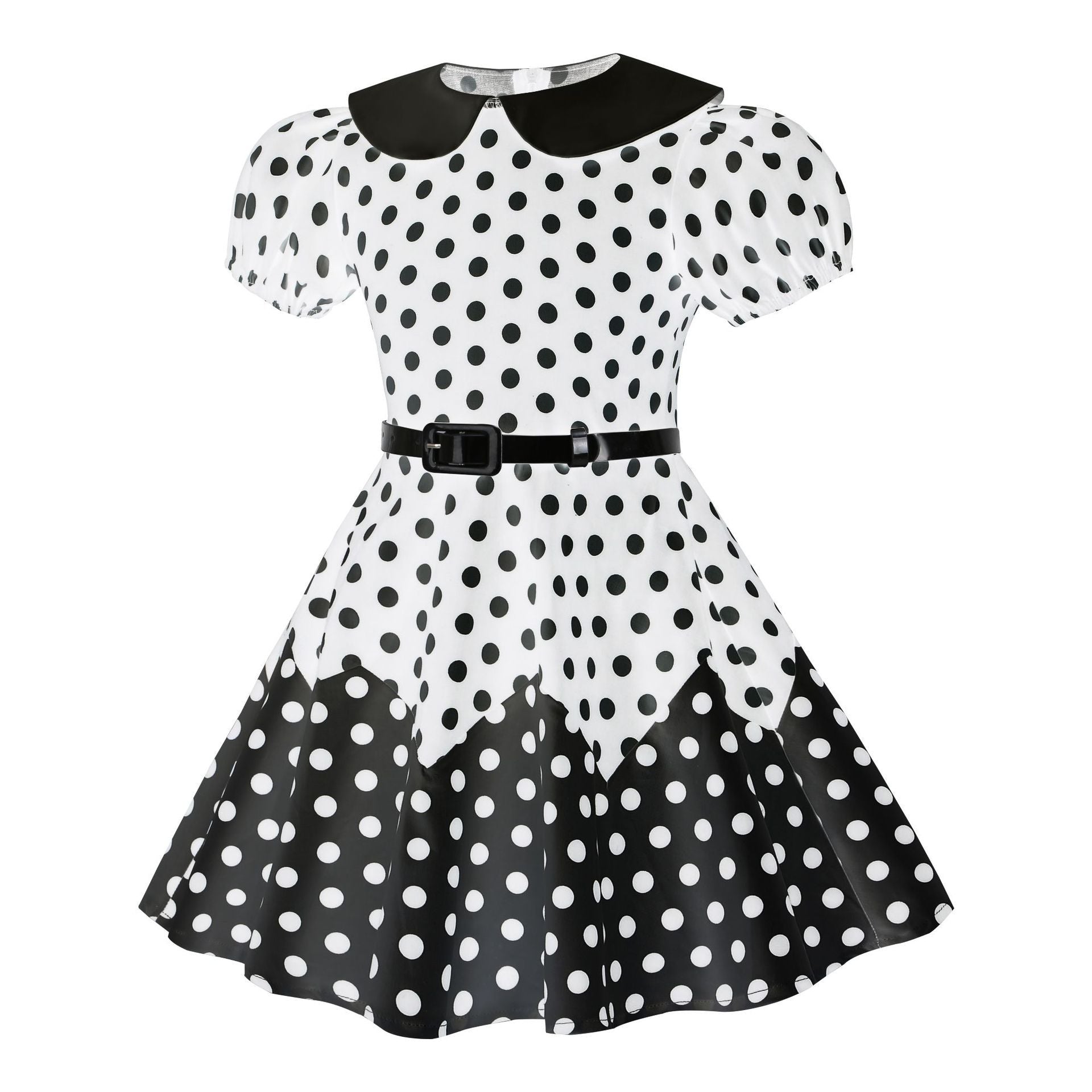 Girls 50s Vintage Dress Rockabilly Swing Party Dresses with Belt White