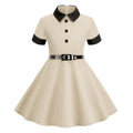 Girls Kids 50s 60s Vintage Rockabilly Swing Dress Party A-line Dresses Beige
