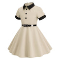 Girls Kids 50s 60s Vintage Rockabilly Swing Dress Party A-line Dresses Beige