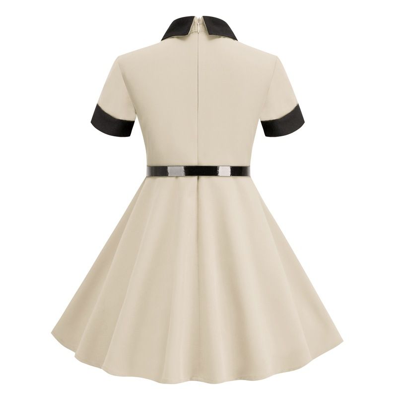 Girls Kids 50s 60s Vintage Rockabilly Swing Dress Party A-line Dresses Beige
