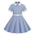 Girls Kids 50s 60s Vintage Rockabilly Swing Dress Party A-line Dresses Blue