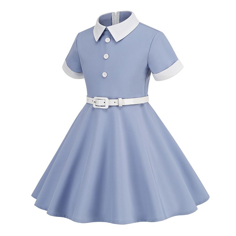 Girls Kids 50s 60s Vintage Rockabilly Swing Dress Party A-line Dresses Blue