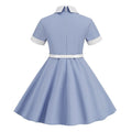Girls Kids 50s 60s Vintage Rockabilly Swing Dress Party A-line Dresses Blue