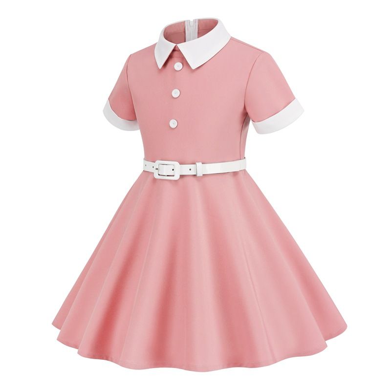 Girls Kids 50s 60s Vintage Rockabilly Swing Dress Party A-line Dresses Pink