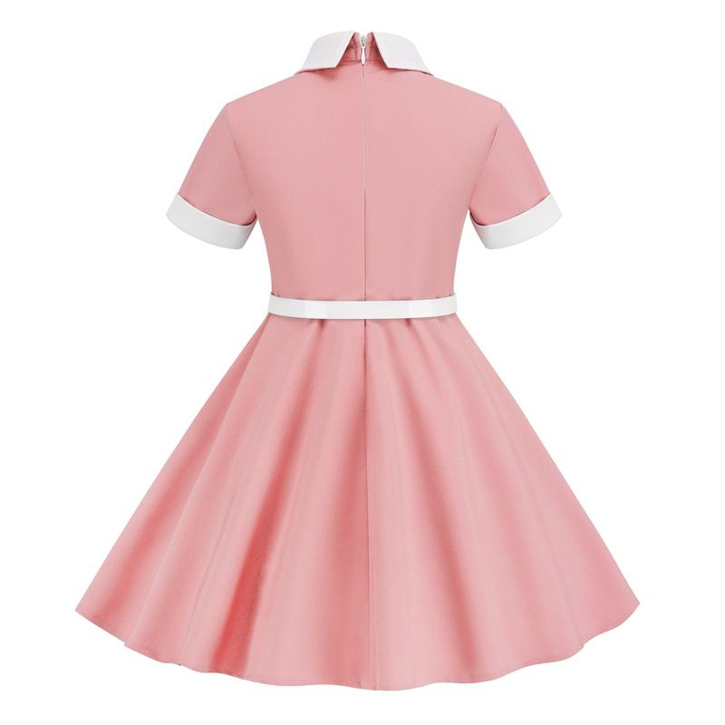 Girls Kids 50s 60s Vintage Rockabilly Swing Dress Party A-line Dresses Pink