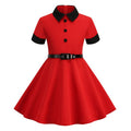 Girls Kids 50s 60s Vintage Rockabilly Swing Dress Party A-line Dresses Red