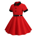 Girls Kids 50s 60s Vintage Rockabilly Swing Dress Party A-line Dresses Red