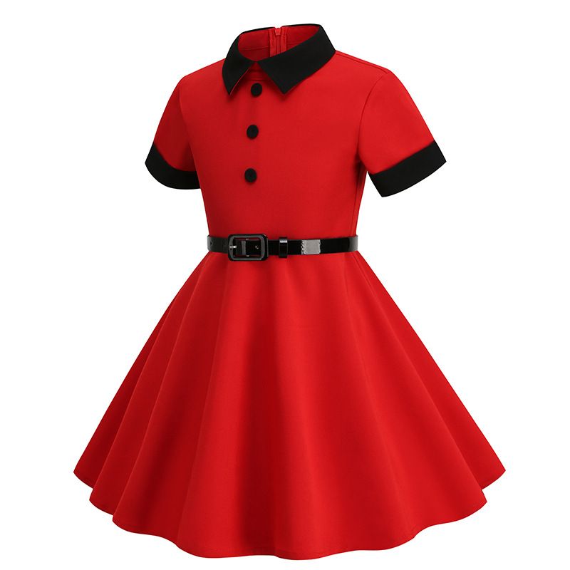 Girls Kids 50s 60s Vintage Rockabilly Swing Dress Party A-line Dresses Red