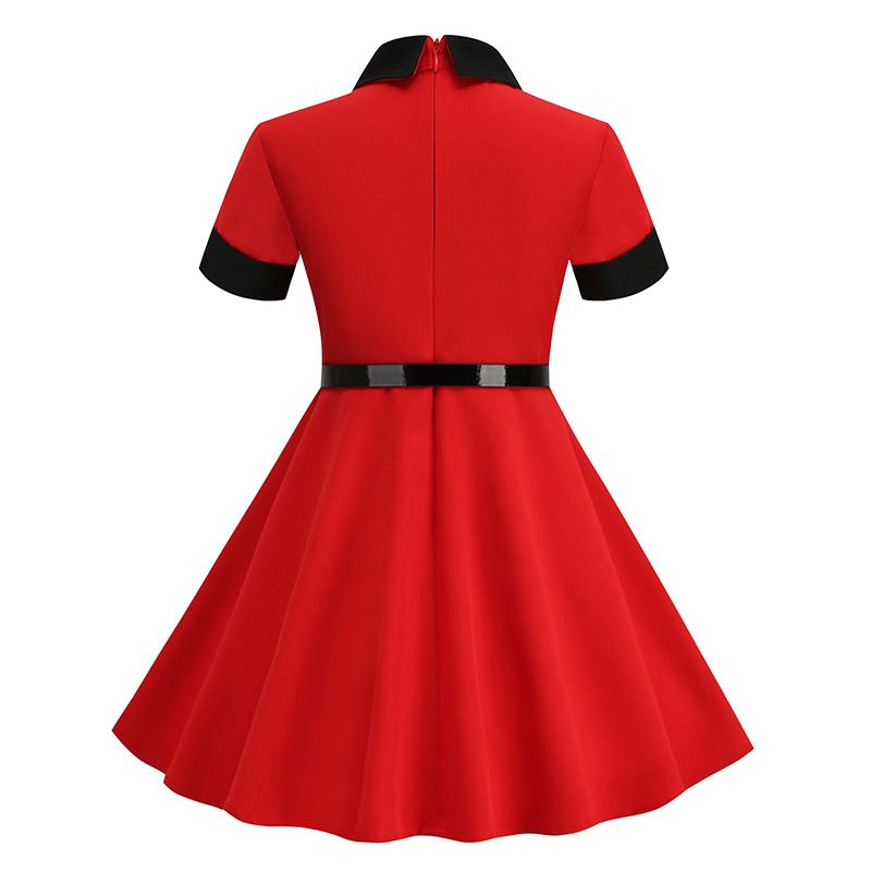 Girls Kids 50s 60s Vintage Rockabilly Swing Dress Party A-line Dresses Red