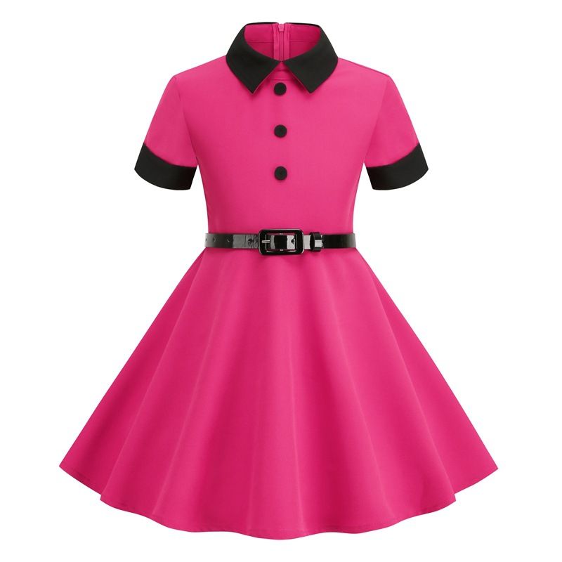 Girls Kids 50s 60s Vintage Rockabilly Swing Dress Party A-line Dresses Rose
