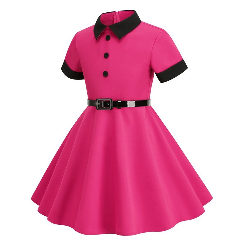 Girls Kids 50s 60s Vintage Rockabilly Swing Dress Party A-line Dresses Rose