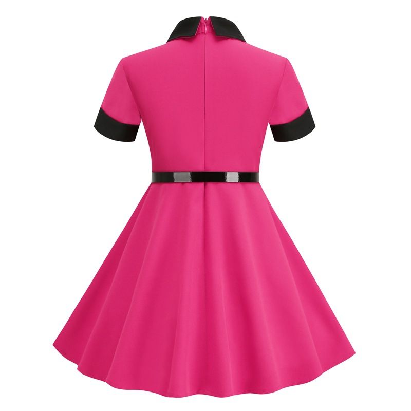 Girls Kids 50s 60s Vintage Rockabilly Swing Dress Party A-line Dresses Rose