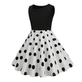 Girls Patchwork Polka Dot Summer Dress Vintage 50s 60s Pin Up Dress White