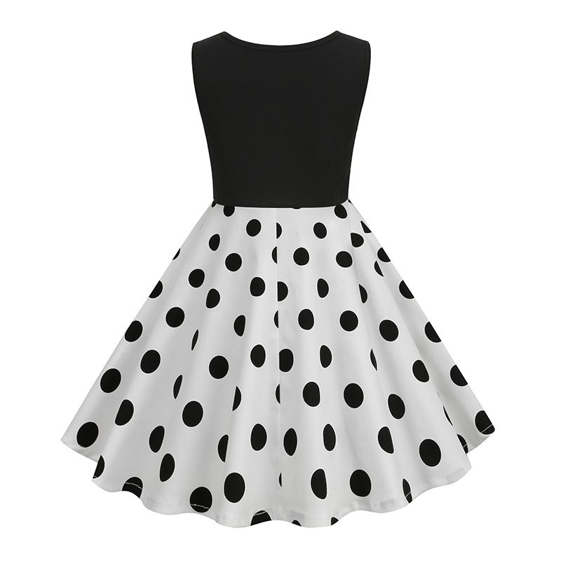 Girls Patchwork Polka Dot Summer Dress Vintage 50s 60s Pin Up Dress White