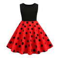 Girls Patchwork Polka Dot Summer Dress Vintage 50s 60s Pin Up Dress White Red
