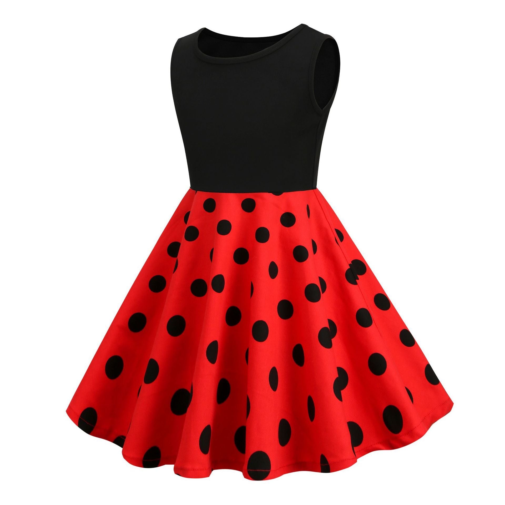 Girls Patchwork Polka Dot Summer Dress Vintage 50s 60s Pin Up Dress White Red
