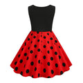 Girls Patchwork Polka Dot Summer Dress Vintage 50s 60s Pin Up Dress White Red