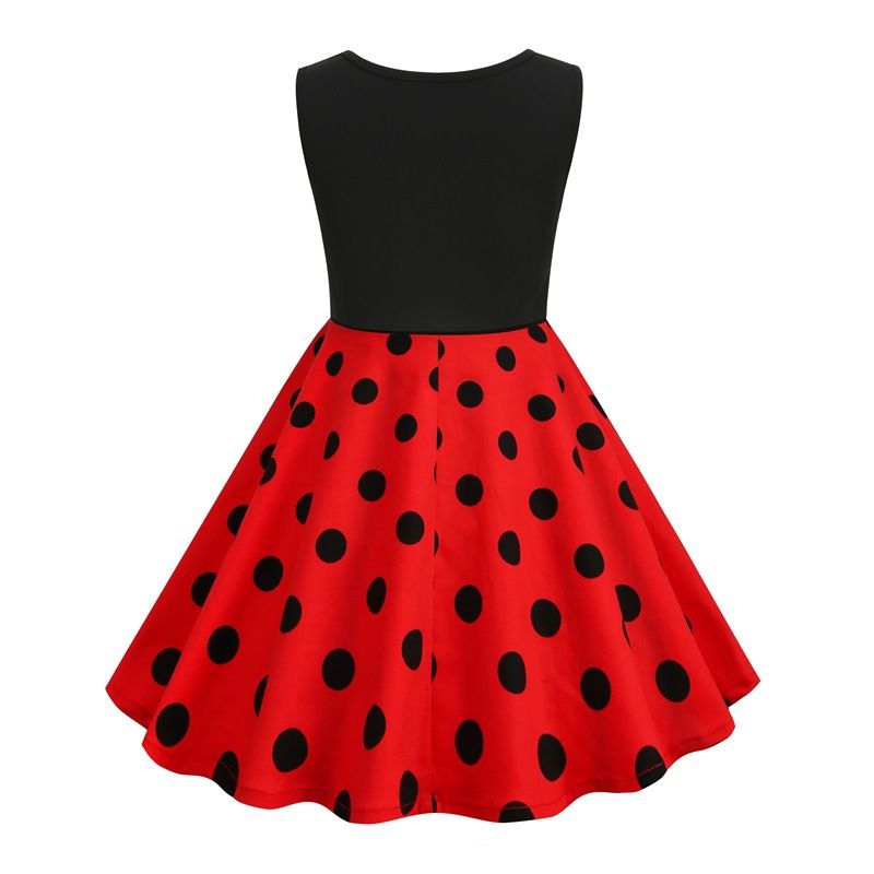 Girls Patchwork Polka Dot Summer Dress Vintage 50s 60s Pin Up Dress White Red