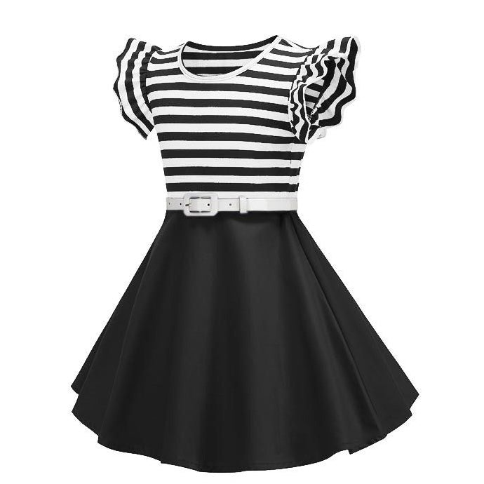 Girls Retro Striped Party Dress 1950s Vintage Swing Prom Dress Black
