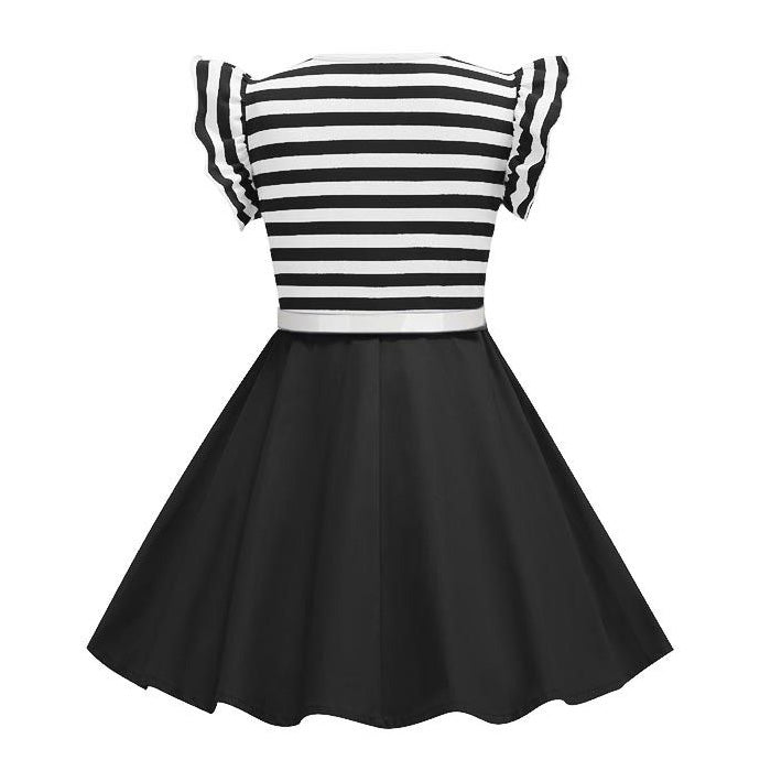 Girls Retro Striped Party Dress 1950s Vintage Swing Prom Dress Black