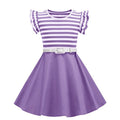 Girls Retro Striped Party Dress 1950s Vintage Swing Prom Dress Purple