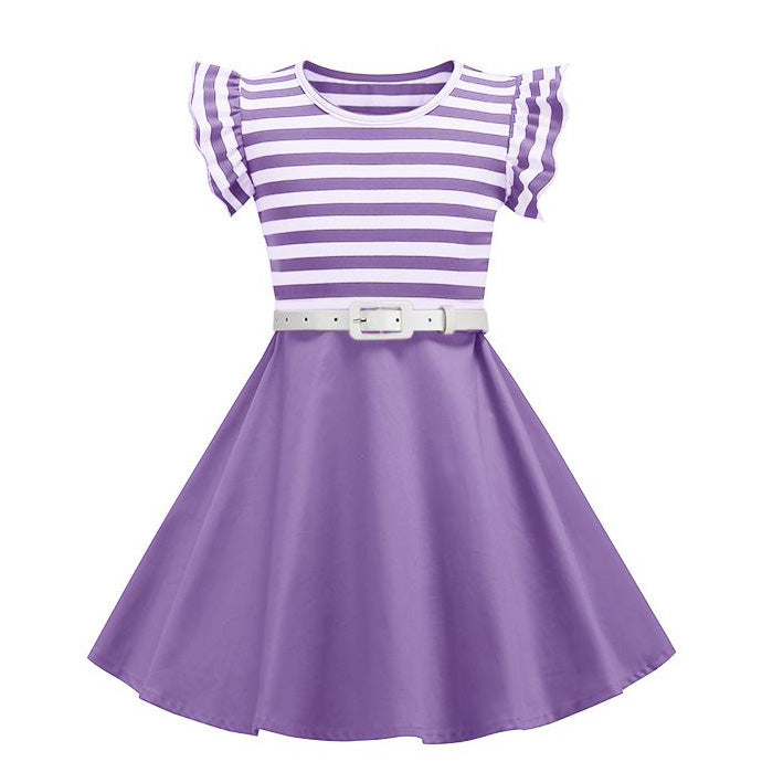 Girls Retro Striped Party Dress 1950s Vintage Swing Prom Dress Purple