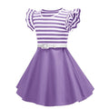 Girls Retro Striped Party Dress 1950s Vintage Swing Prom Dress Purple