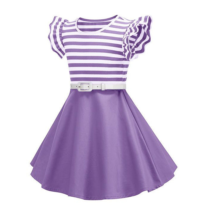 Girls Retro Striped Party Dress 1950s Vintage Swing Prom Dress Purple