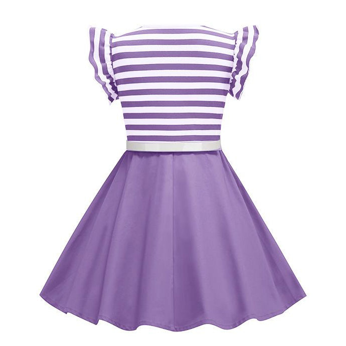Girls Retro Striped Party Dress 1950s Vintage Swing Prom Dress Purple