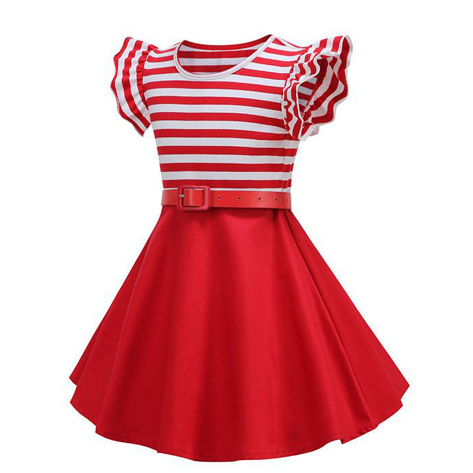 Girls Retro Striped Party Dress 1950s Vintage Swing Prom Dress Red