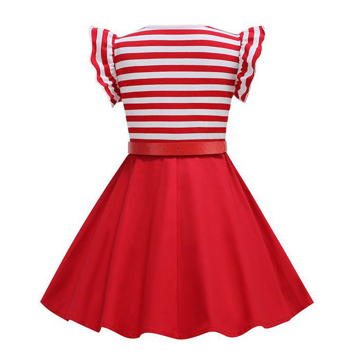 Girls Retro Striped Party Dress 1950s Vintage Swing Prom Dress Red