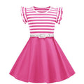 Girls Retro Striped Party Dress 1950s Vintage Swing Prom Dress Rose